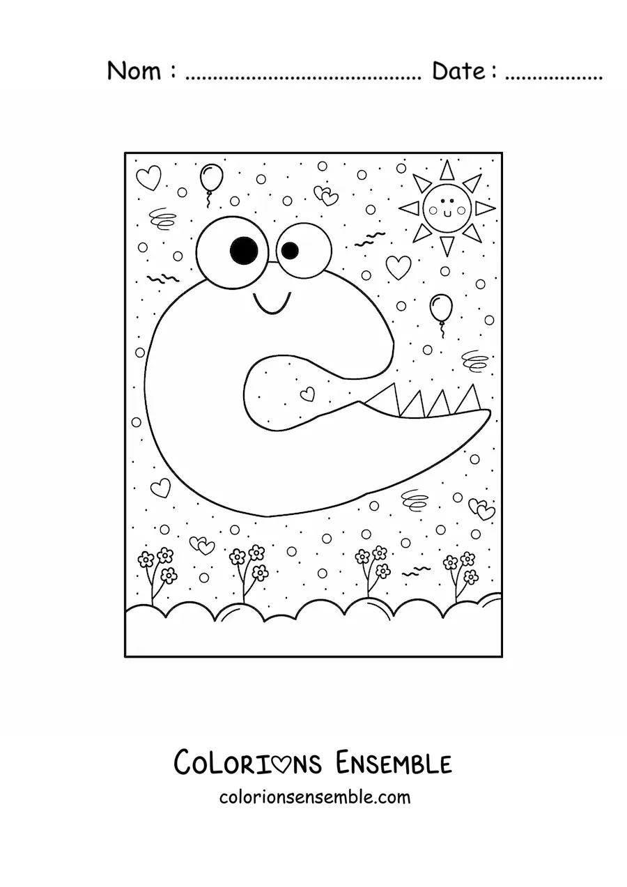 Image à colorier de la lettre C en forme de petit monstre rigolo