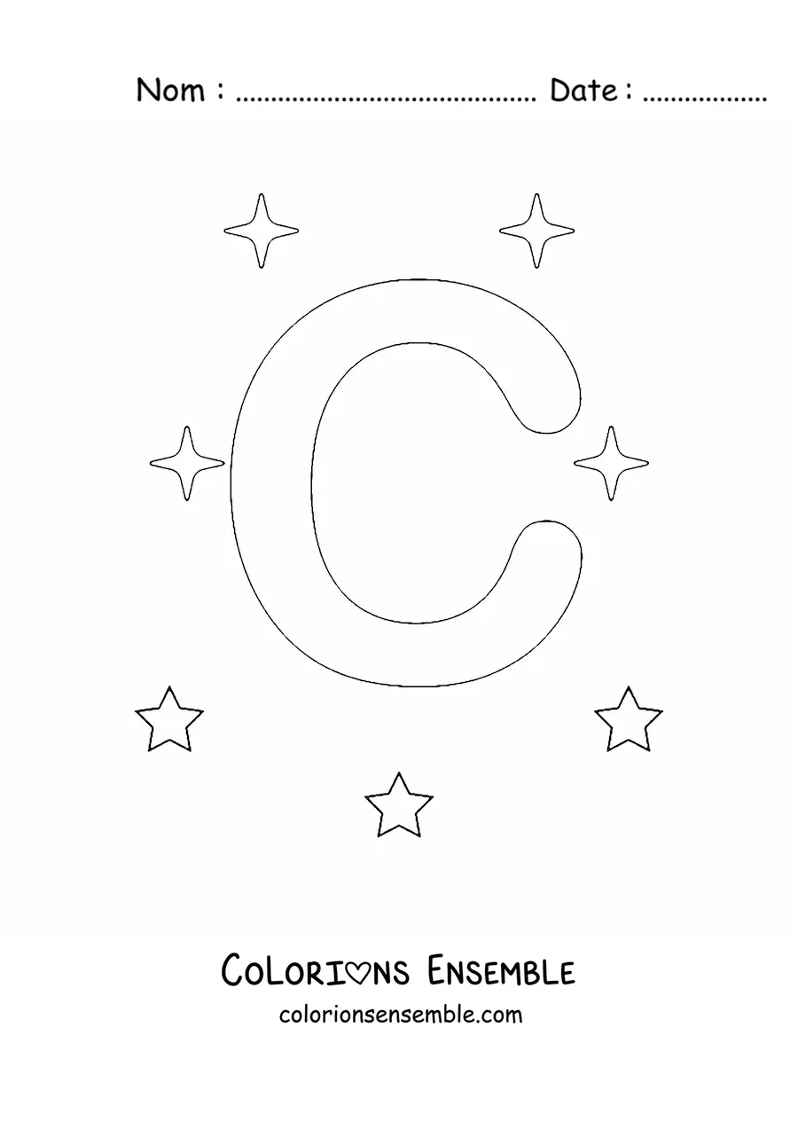 Image à colorier de la lettre C majuscule avec des étoiles