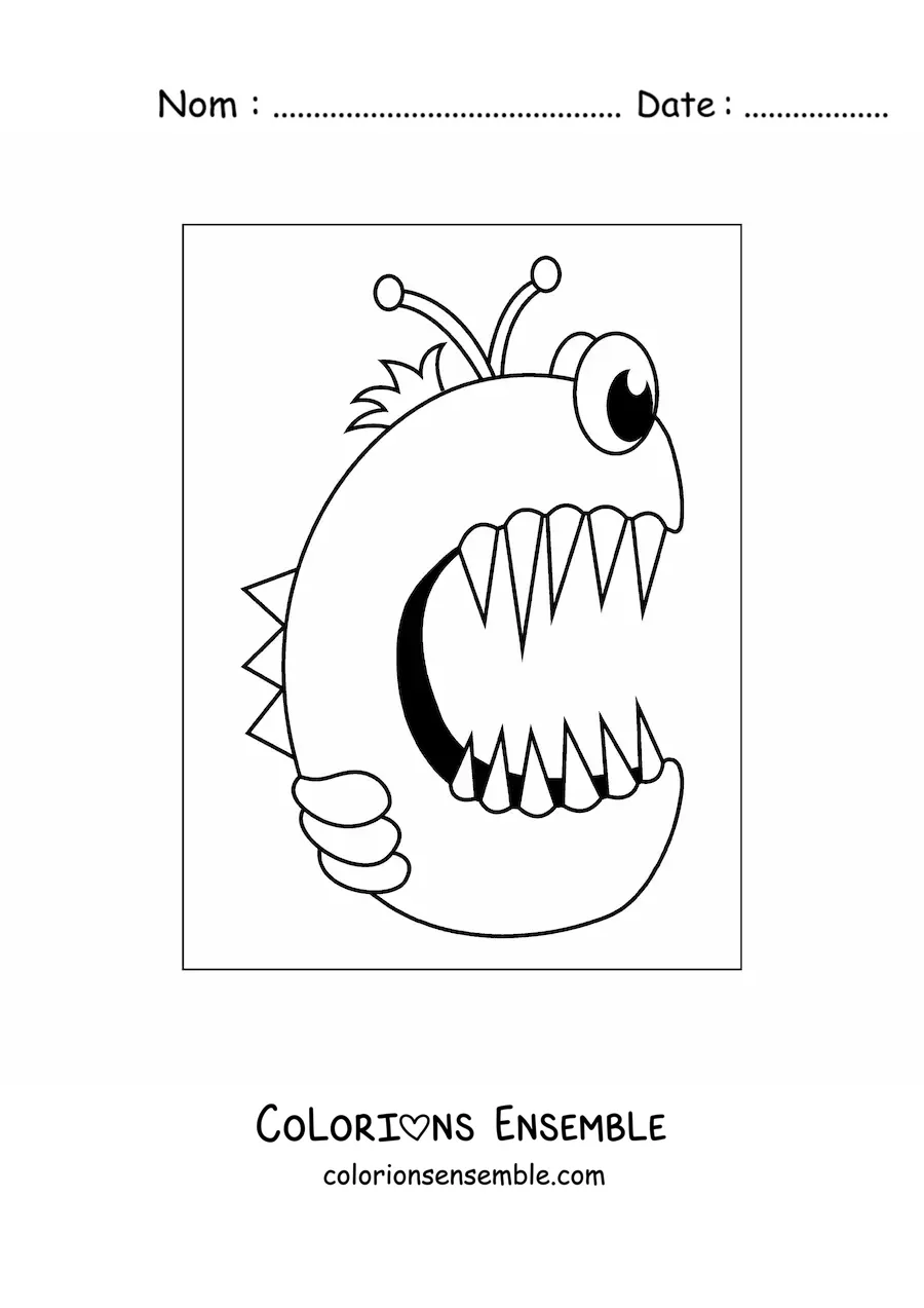 Image à colorier de la lettre C en forme de petit monstre rigolo