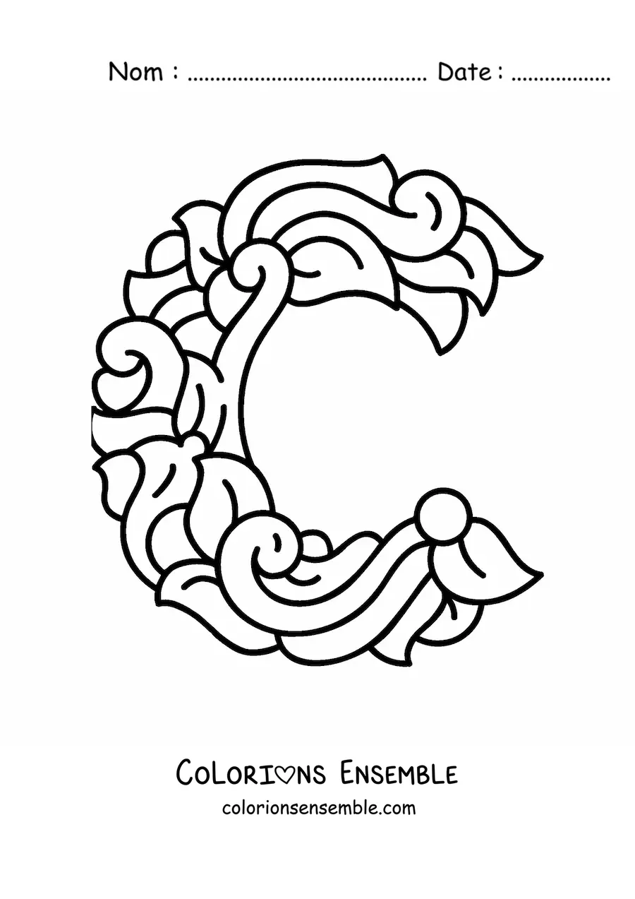 Image à colorier de la lettre C majuscule décorée