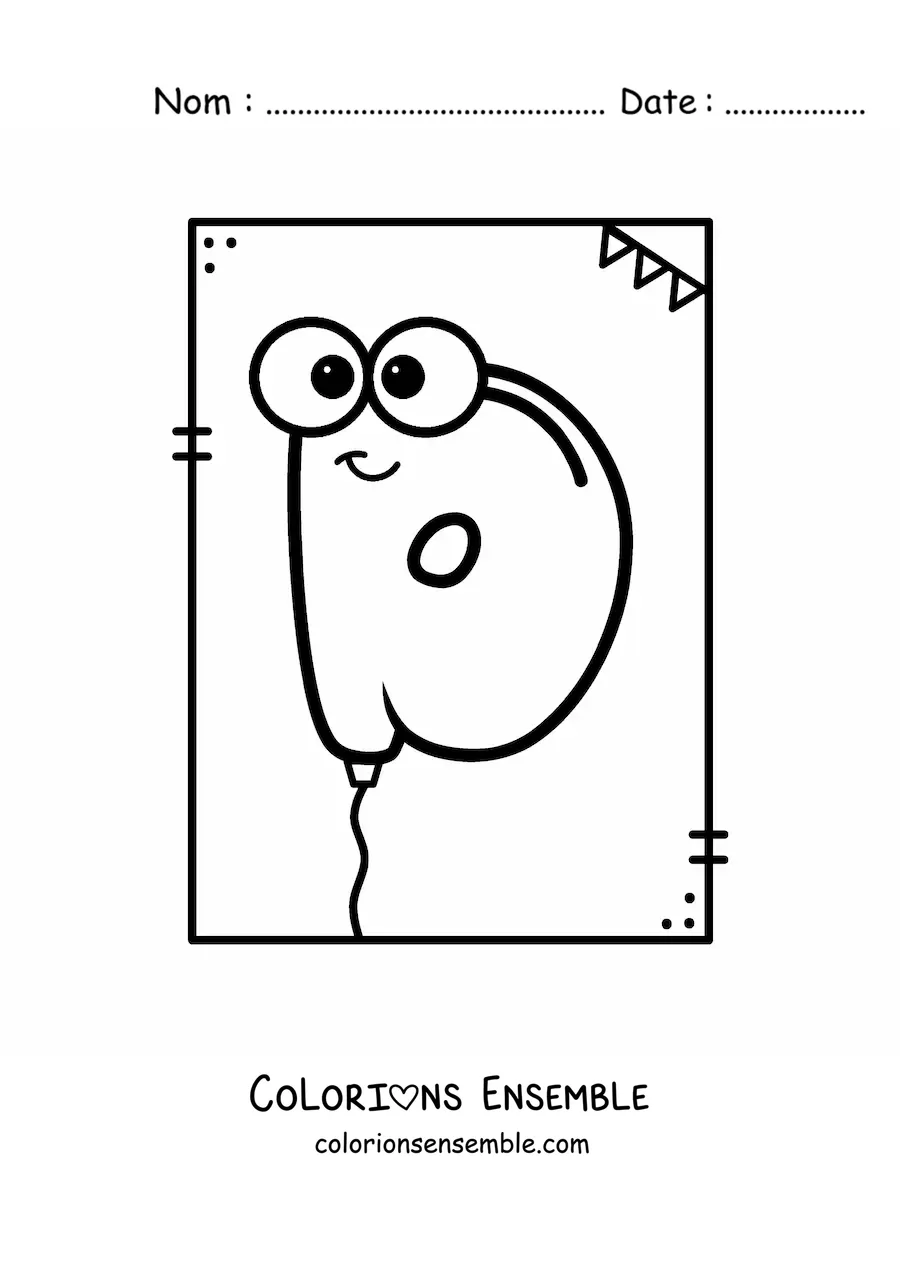 Image à colorier de la lettre D en forme de ballon rigolo