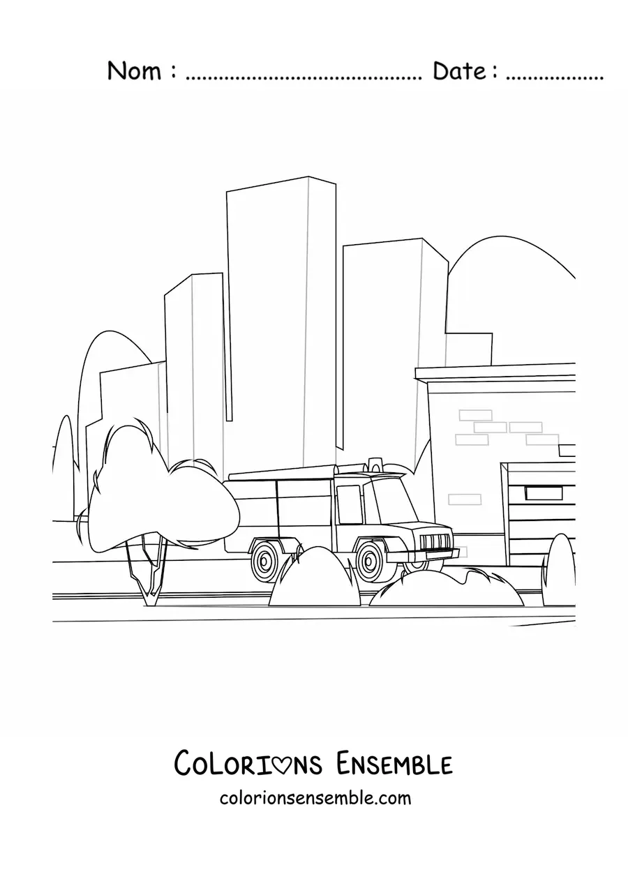 Image à colorier d'un camion de pompiers en ville