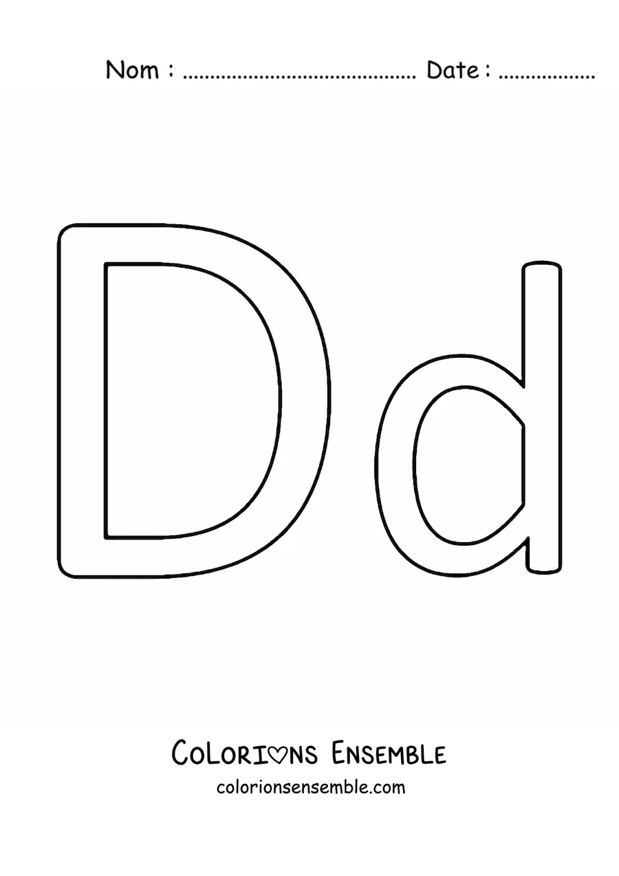 Image à colorier facile de la lettre D en majuscule et en minuscule