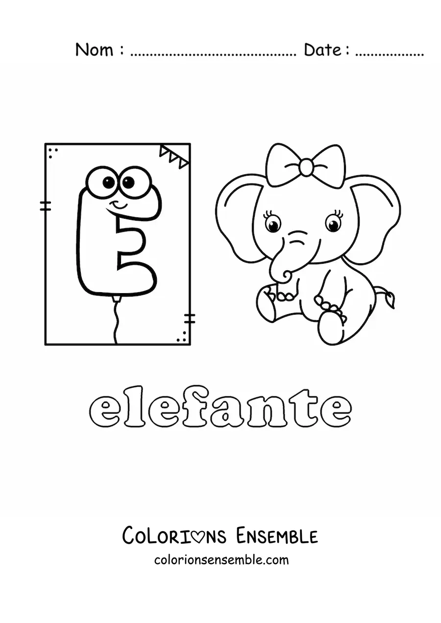 Image à colorier de E comme éléphant
