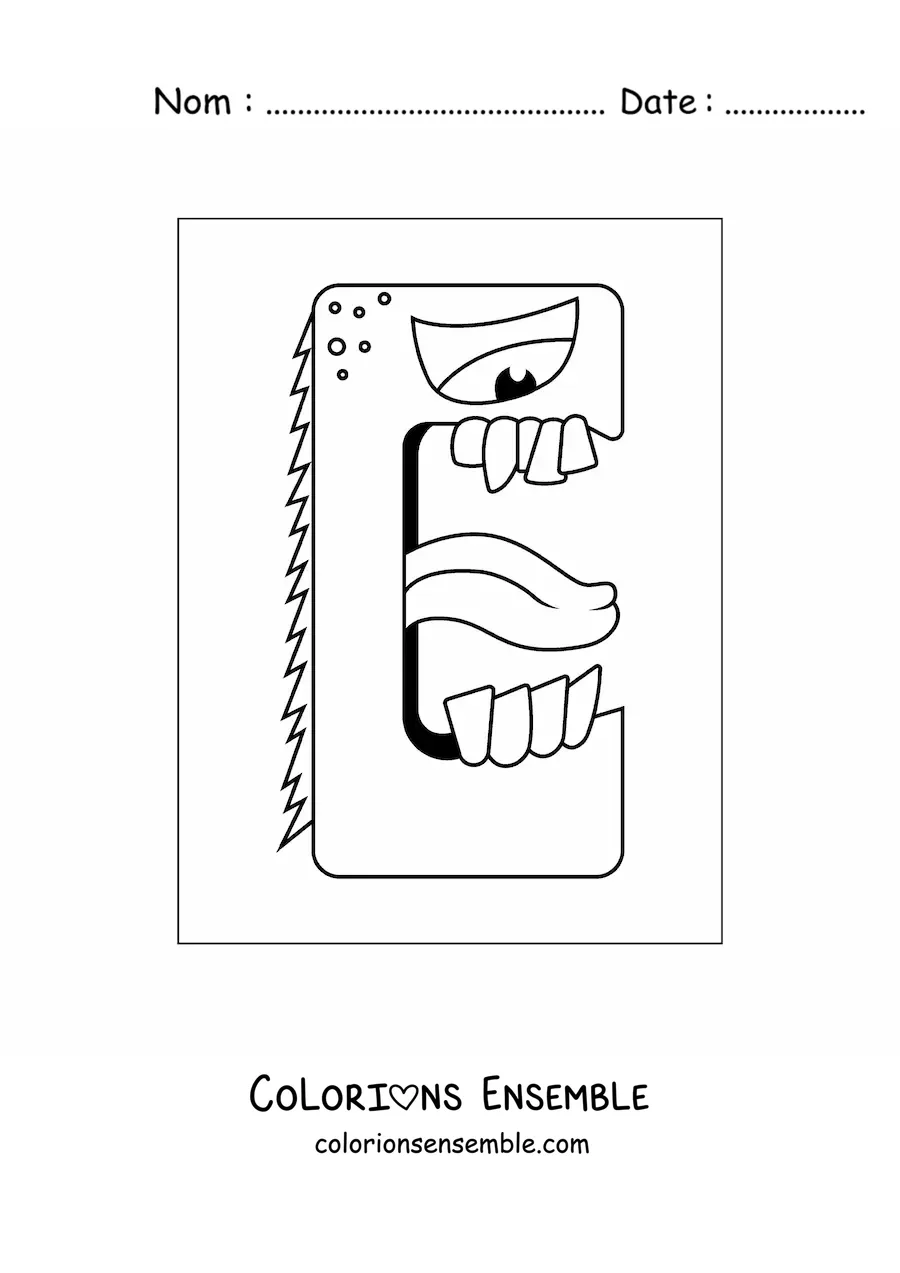 Image à colorier de la lettre E animée en forme de monstre