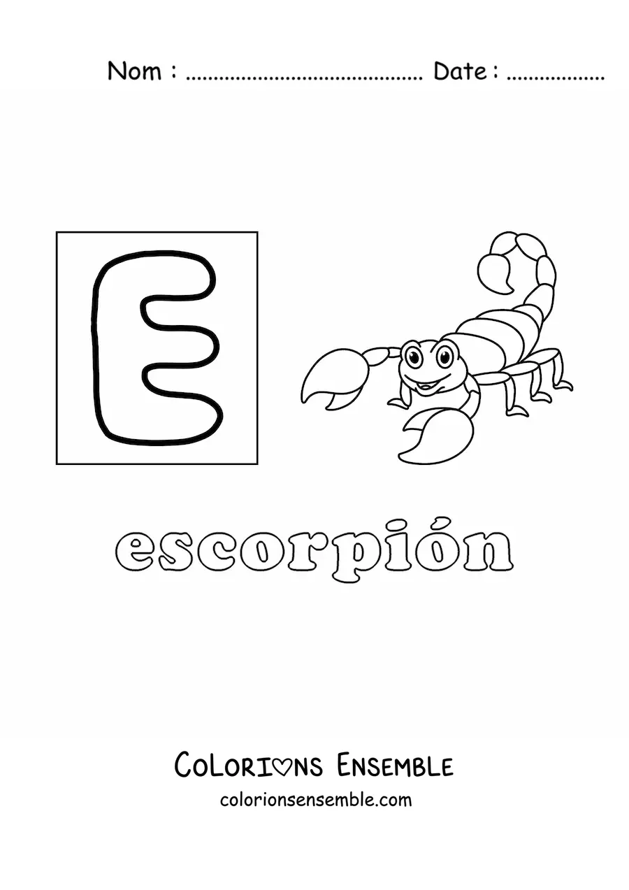 Image à colorier de la lettre E comme scorpion