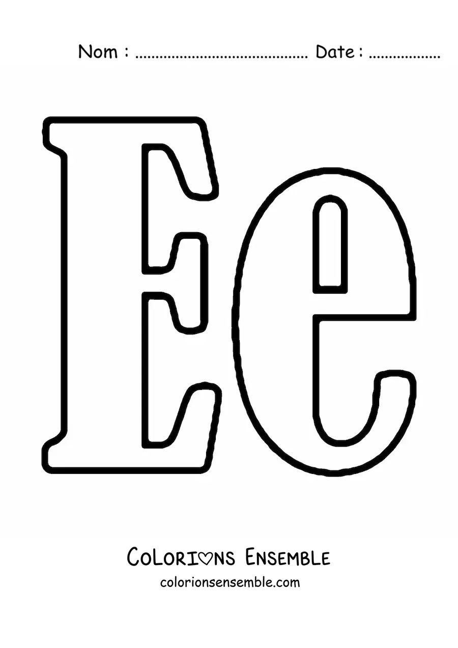 Image à colorier d'une grande lettre E majuscule et minuscule