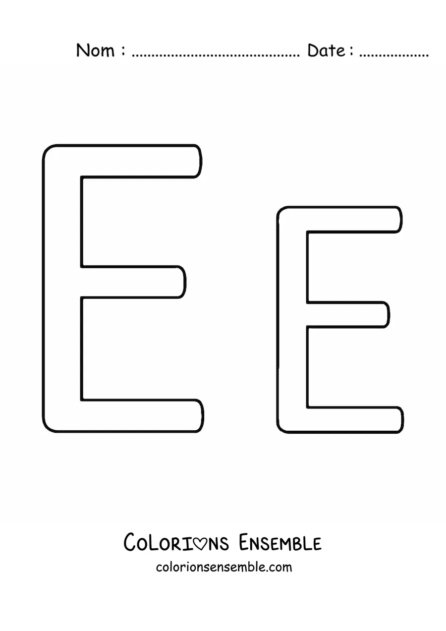 Image à colorier d'une lettre E majuscule et minuscule, facile