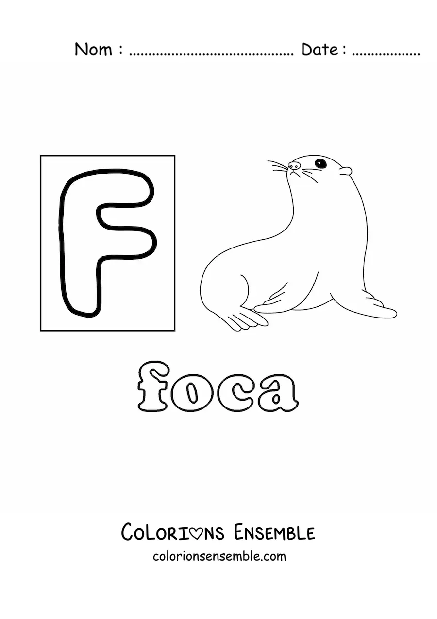 Image à colorier de la lettre F comme phoque