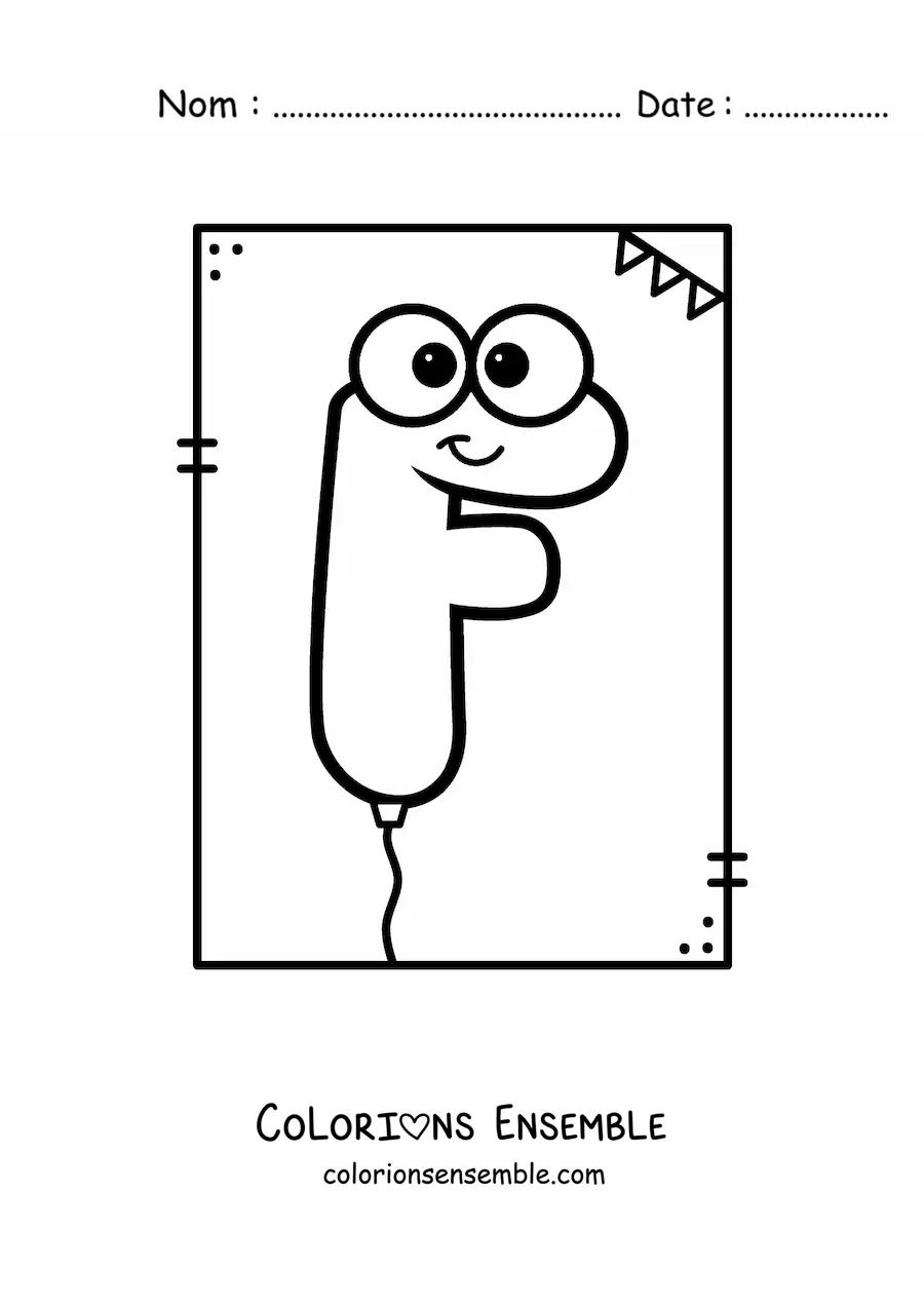 Image à colorier de la lettre F animée en forme de ballon