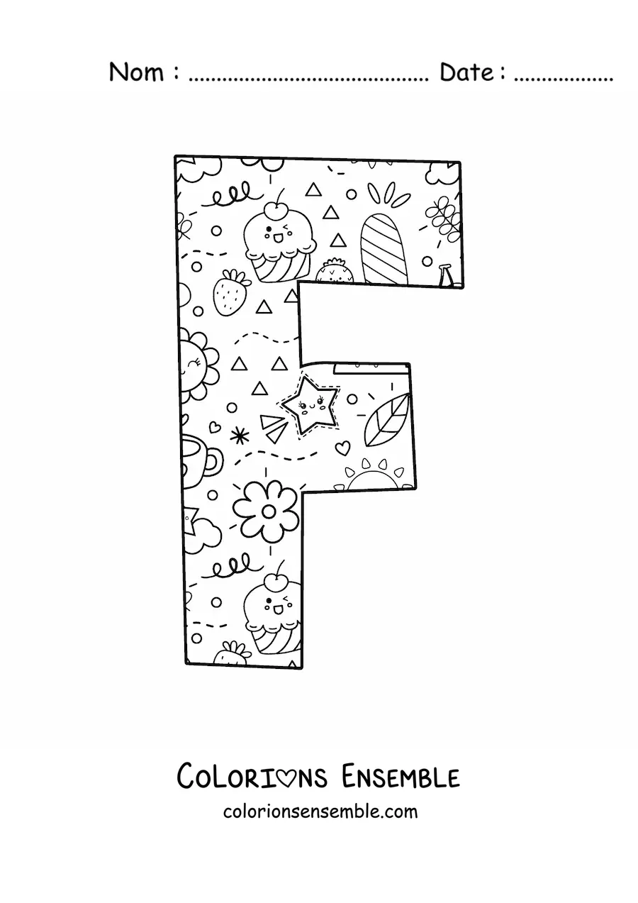Image à colorier de la lettre F en dessin animé