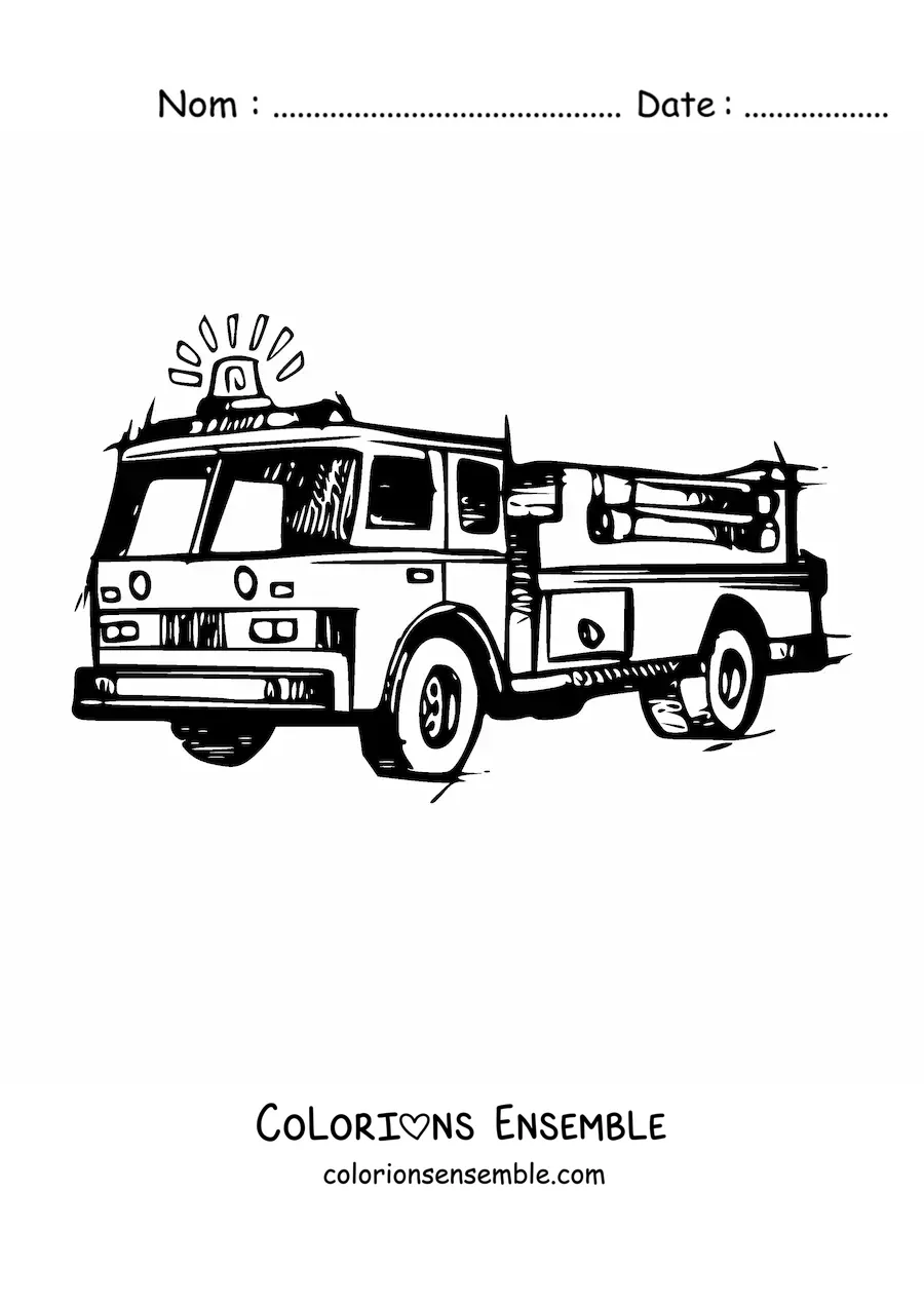 Image à colorier d'un camion de pompiers avec la sirène allumée