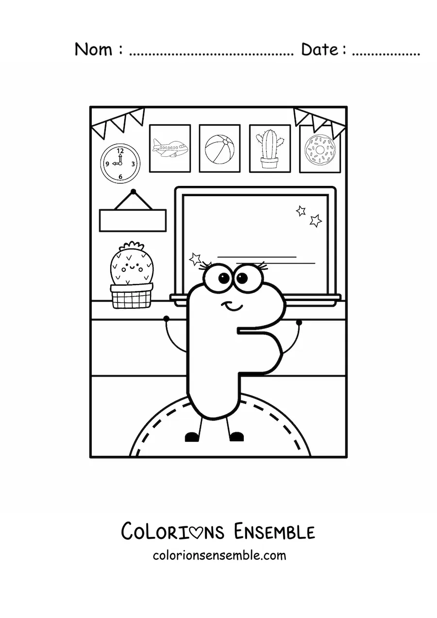 Image à colorier de la lettre F animée à l'école