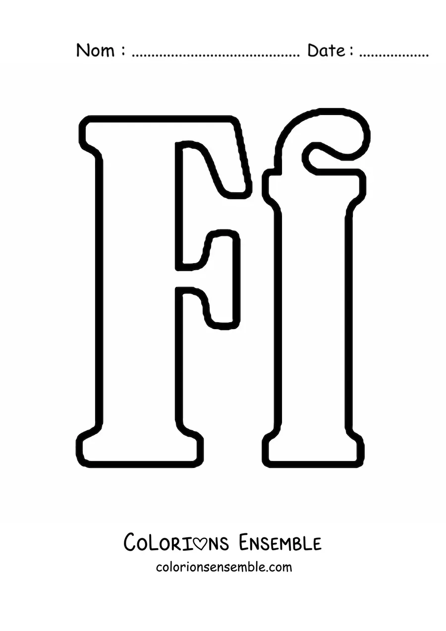 Image à colorier d'une grande lettre F majuscule et minuscule