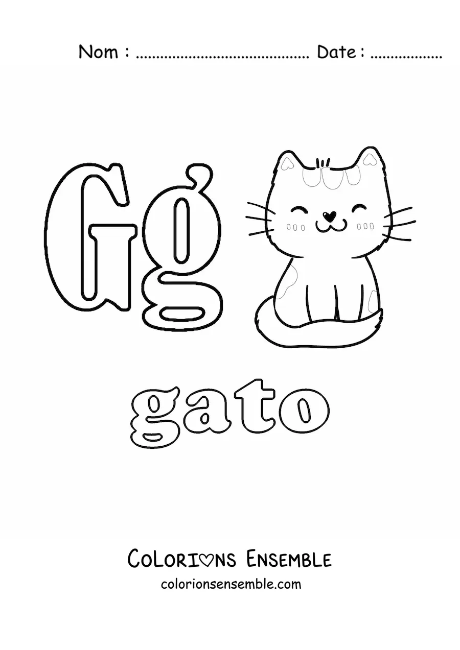 Image à colorier de la lettre G comme chat
