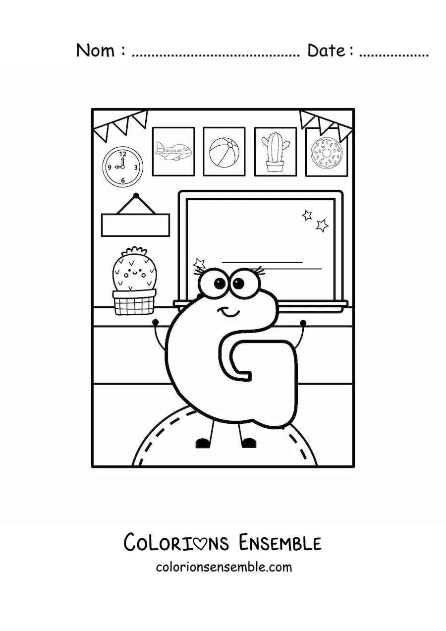 Image à colorier de la lettre G animée à l'école
