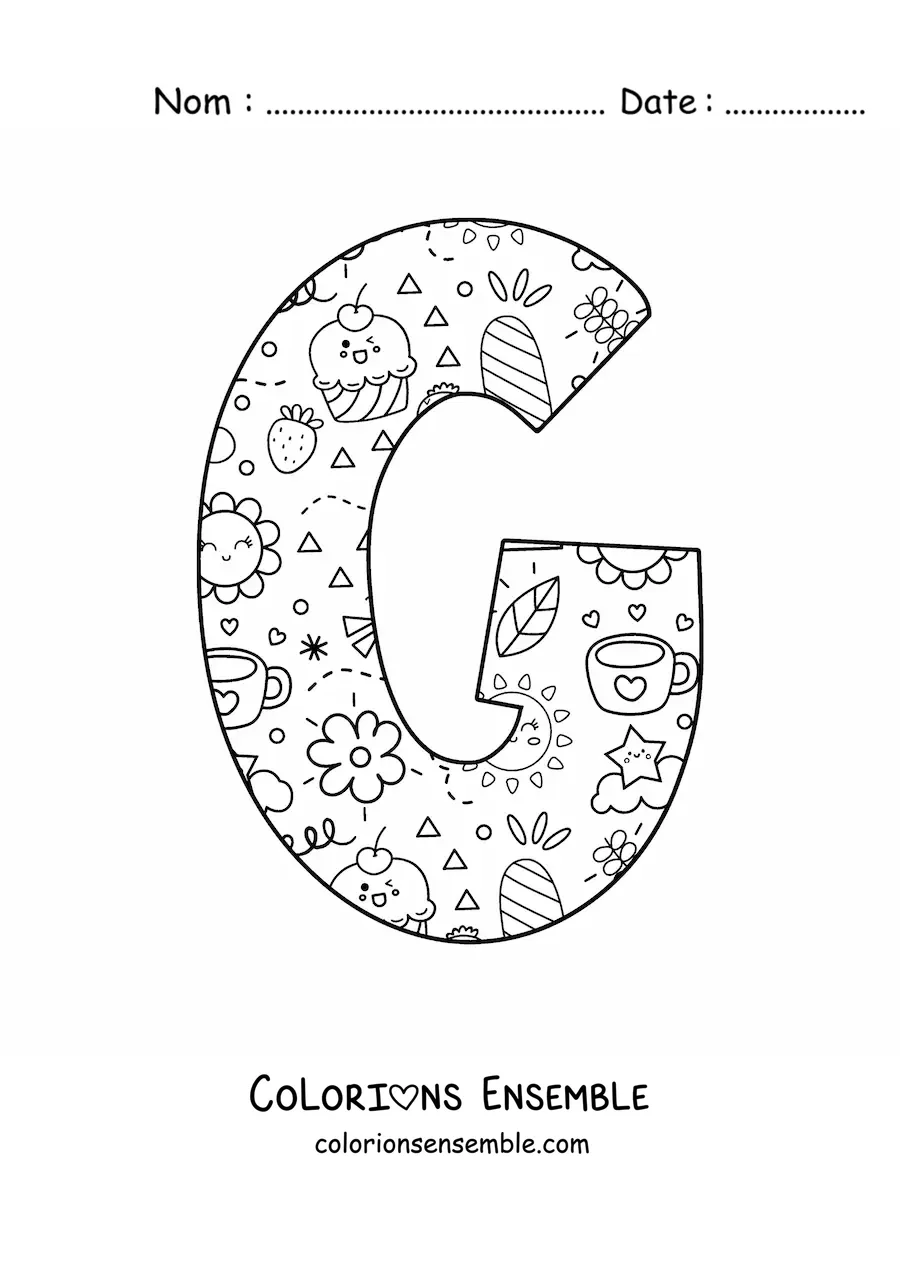 Image à colorier de la lettre G en dessin animé