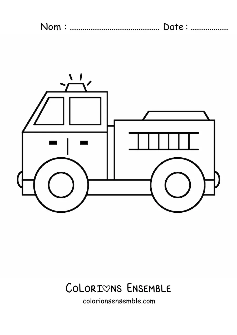 Image à colorier d'un camion de pompiers avec la sirène en marche