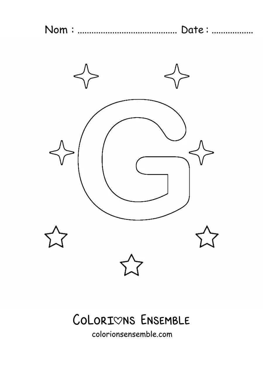 Image à colorier d'une lettre G majuscule avec des étoiles