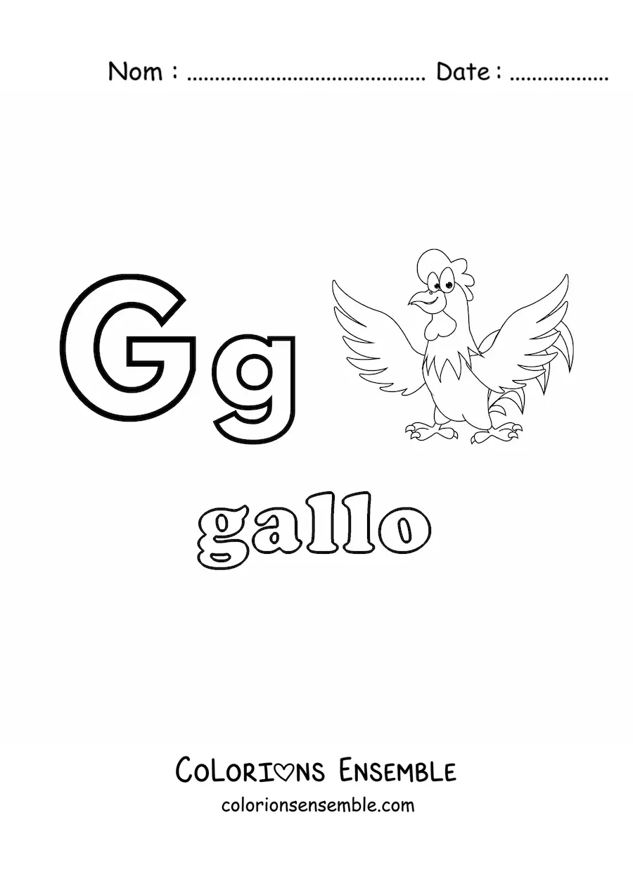 Image à colorier de la lettre G comme coq