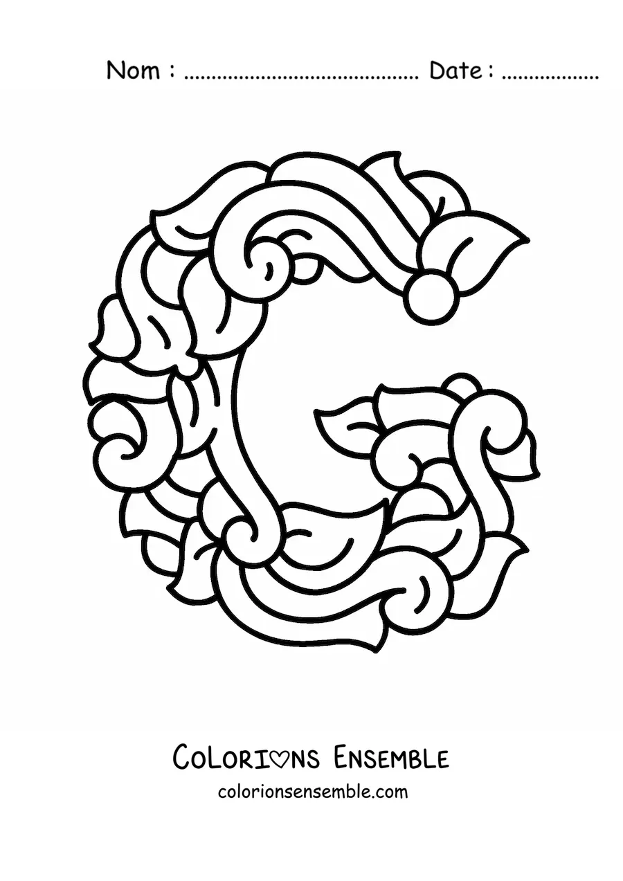Image à colorier d'une lettre G majuscule décorée