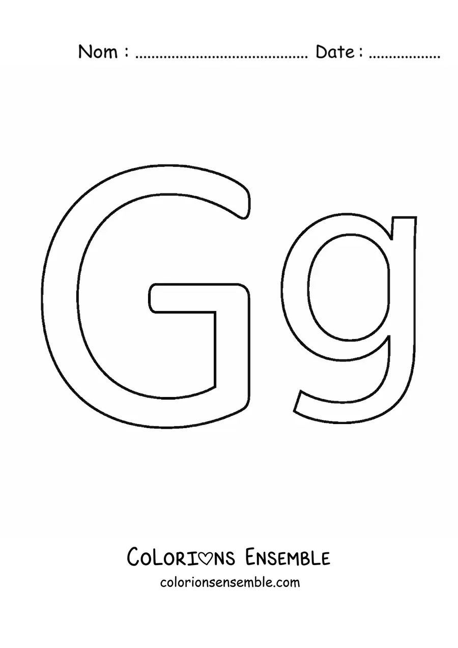 Image à colorier d'une grande lettre G majuscule et minuscule