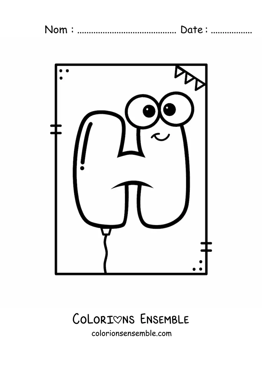 Image à colorier de la lettre H animée en forme de ballon