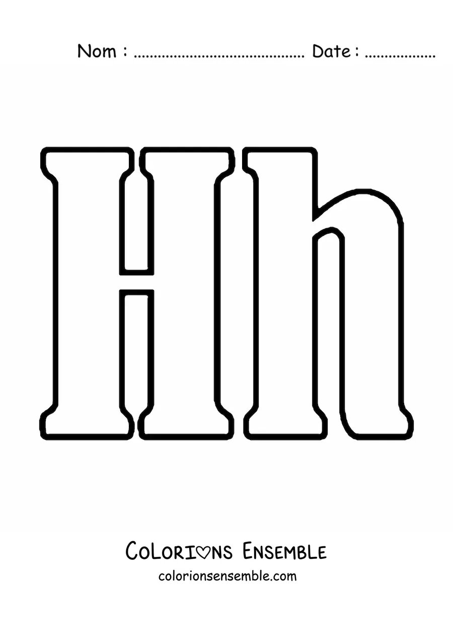 Image à colorier d'une grande lettre H majuscule et minuscule