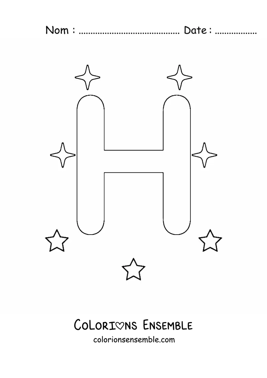 Image à colorier d'une lettre H majuscule avec des étoiles