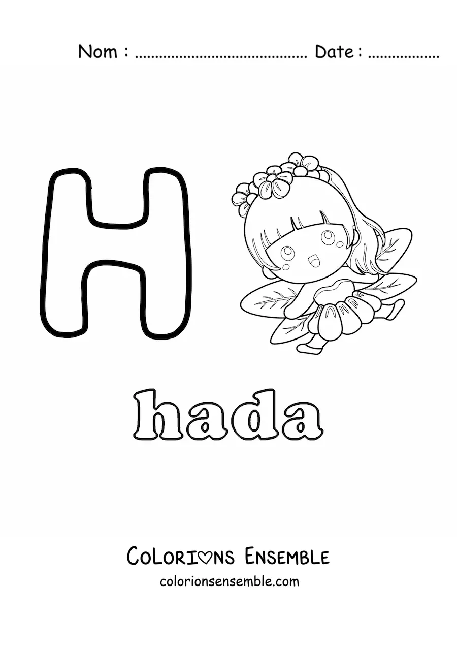 Image à colorier de la lettre H comme fée