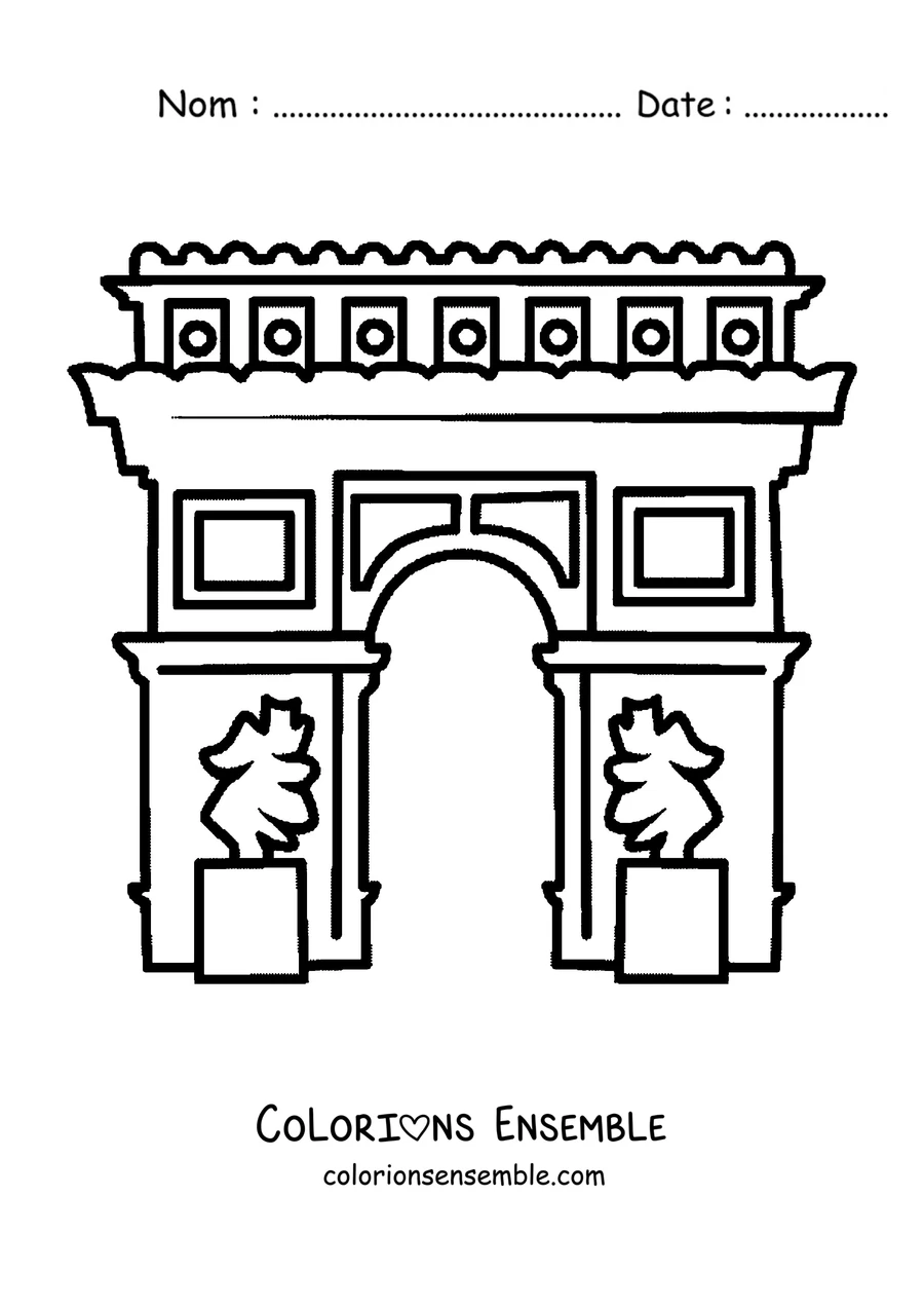 Coloriage de l'Arc de Triomphe entouré d'arbres