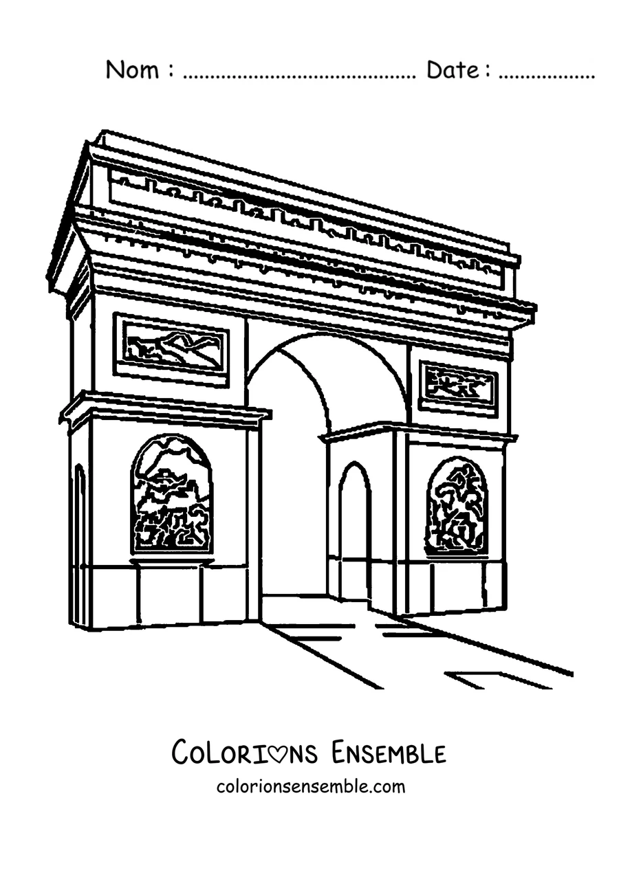 Coloriage de l'Arc de Triomphe vu en angle