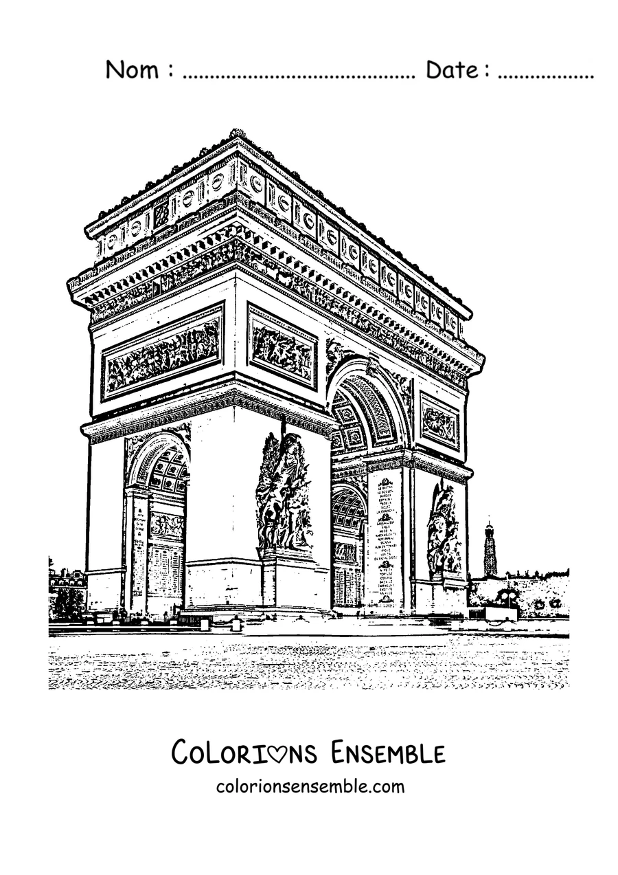 Coloriage de l'Arc de Triomphe avec des médaillons en haut