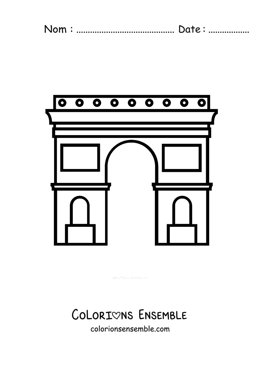Coloriage de l'Arc de Triomphe de face dans un style simple