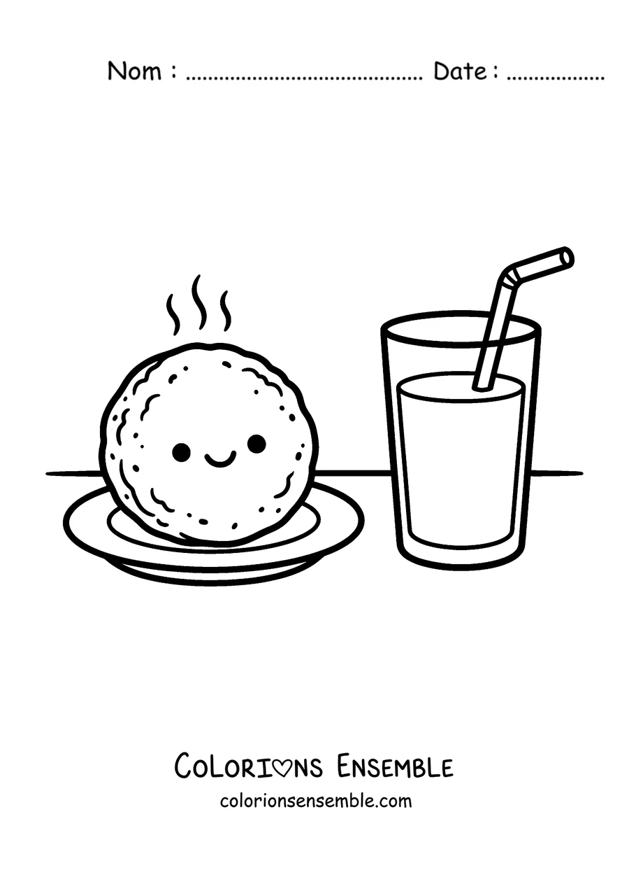 Coloriage d'une arepa avec un verre de jus
