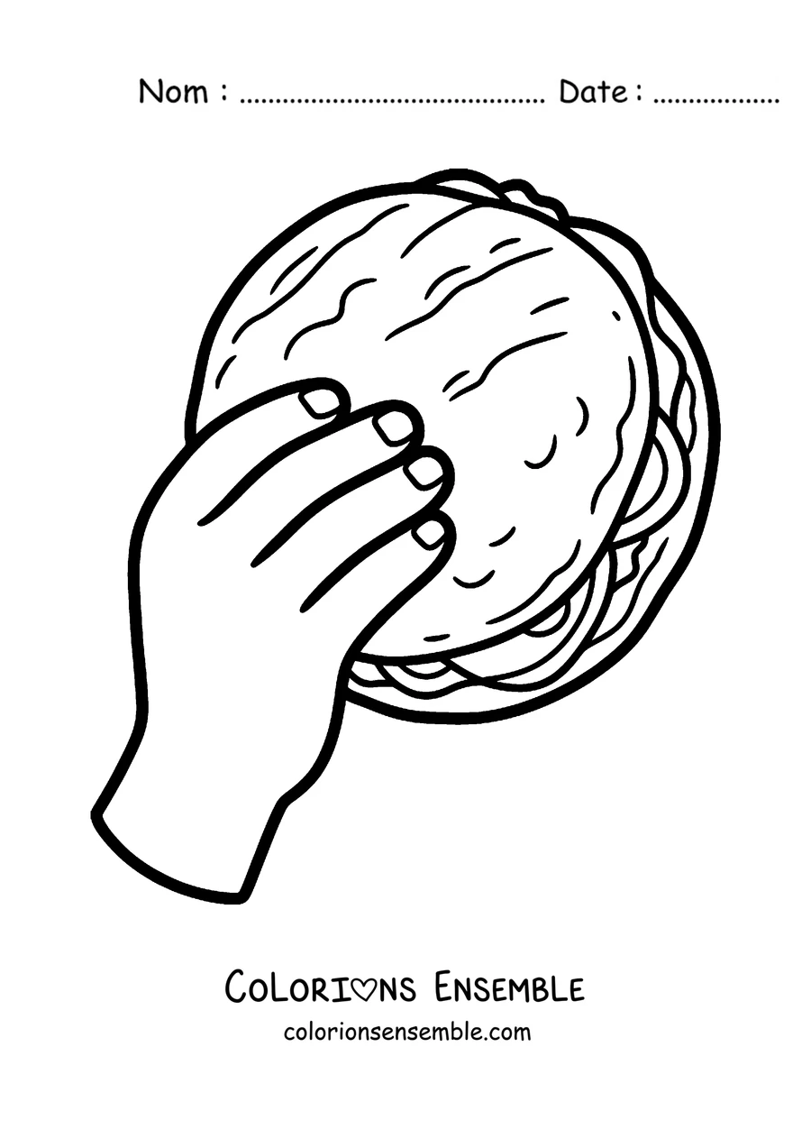 Coloriage d'une main tenant une arepa farcie