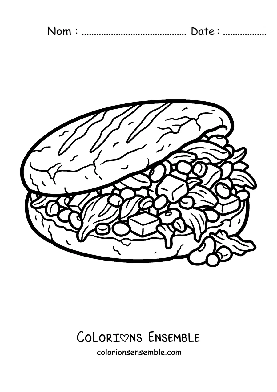 Coloriage d'une arepa farcie jusqu'au bord