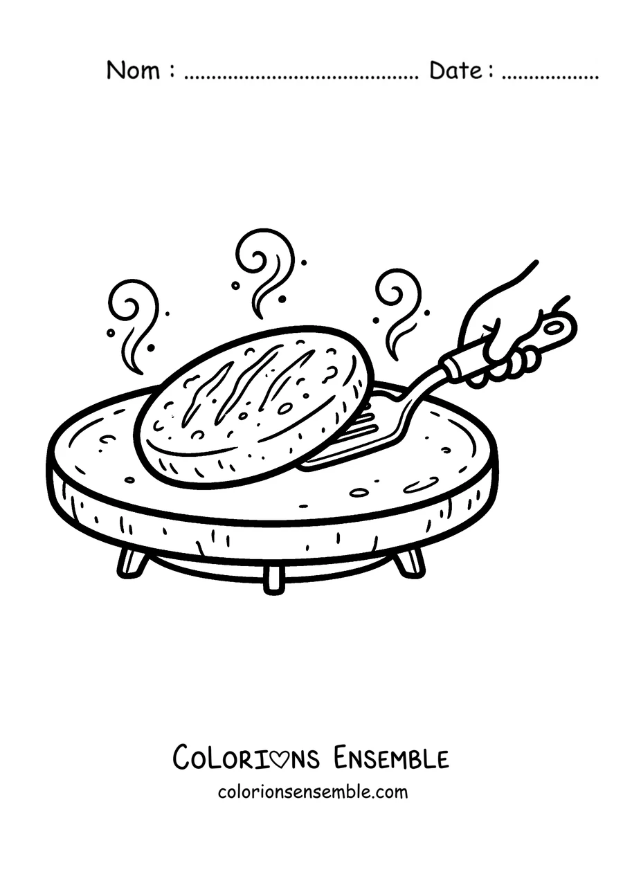 Coloriage d'une arepa qui cuit sur le budare