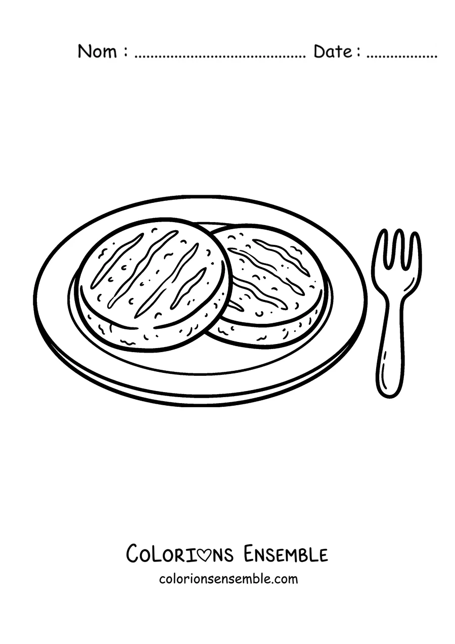 Coloriage de deux arepas servies dans une assiette