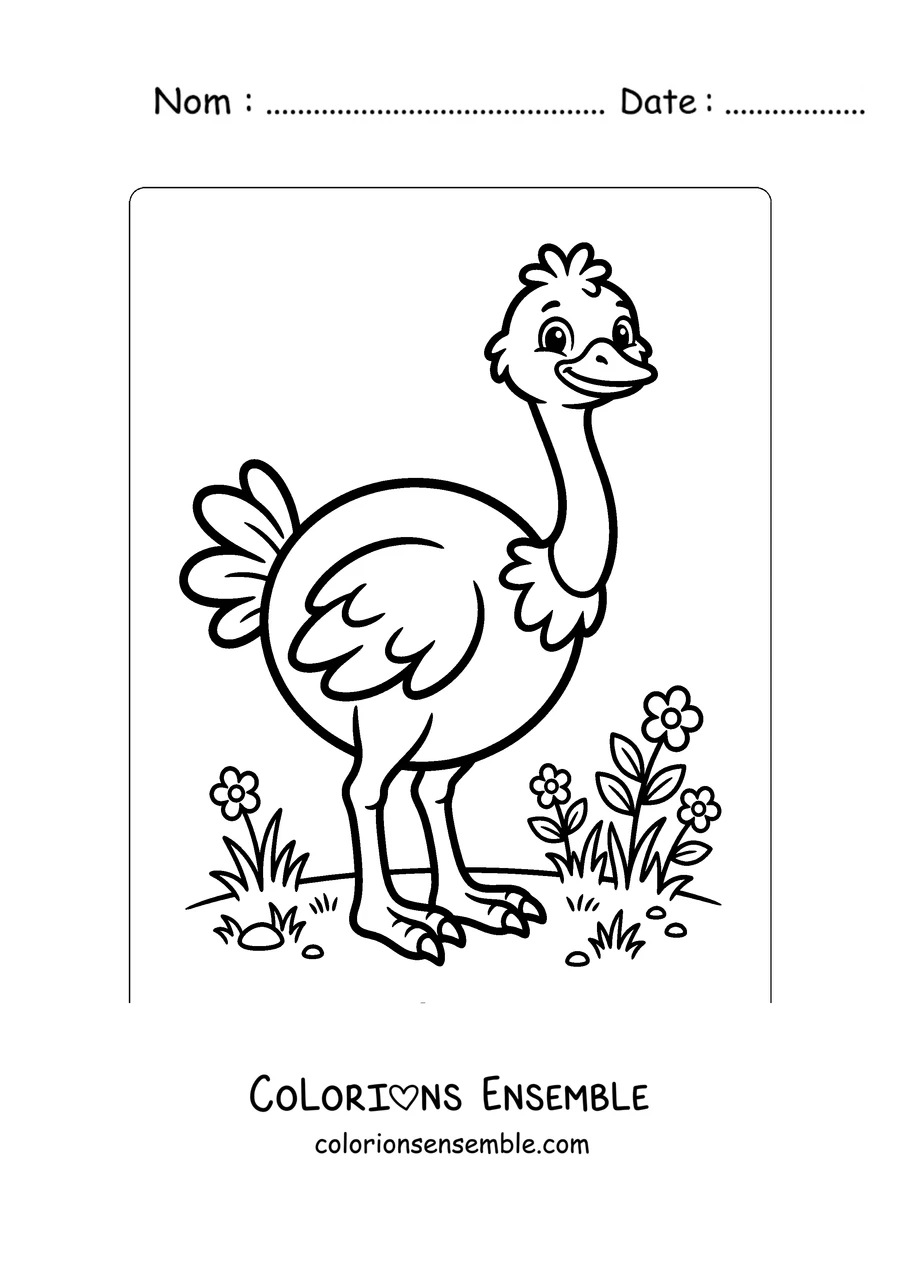 Coloriage d'une autruche mignonne en dessin animé