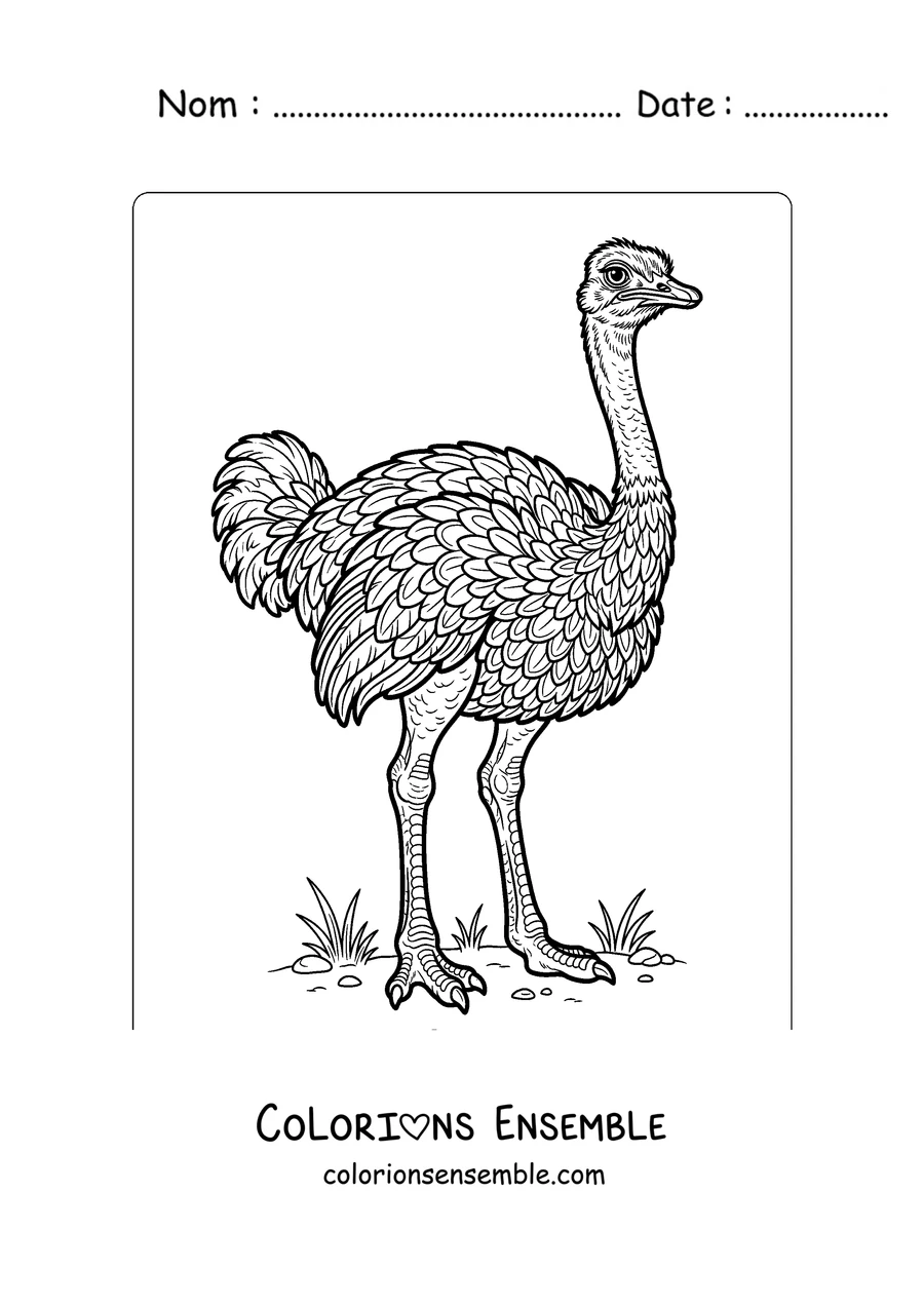 Coloriage d'une autruche réaliste pleine de plumes