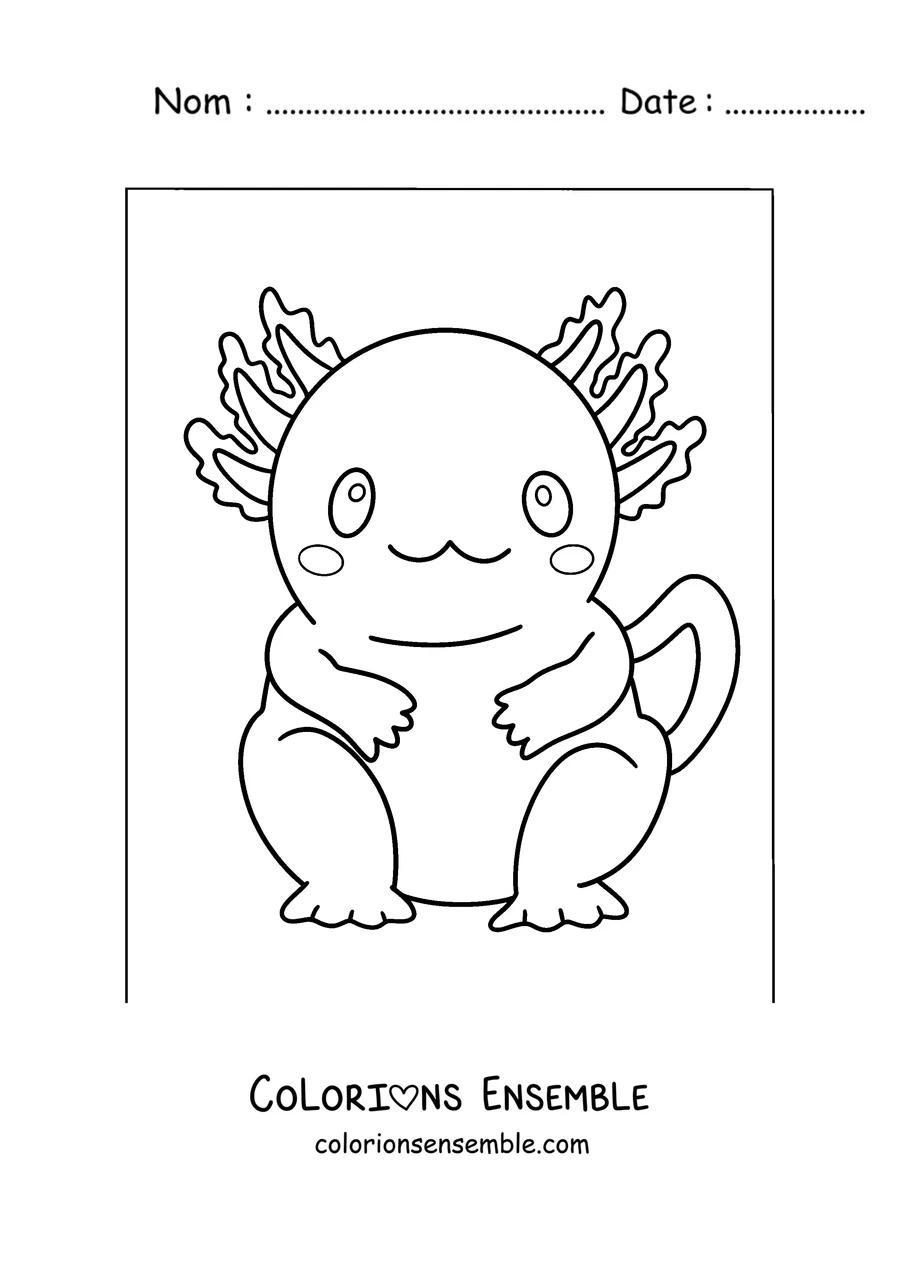 Coloriage d'un axolotl dodu assis et souriant