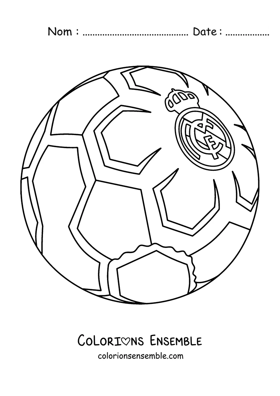 Coloriage d'un ballon de football avec le blason du Real Madrid