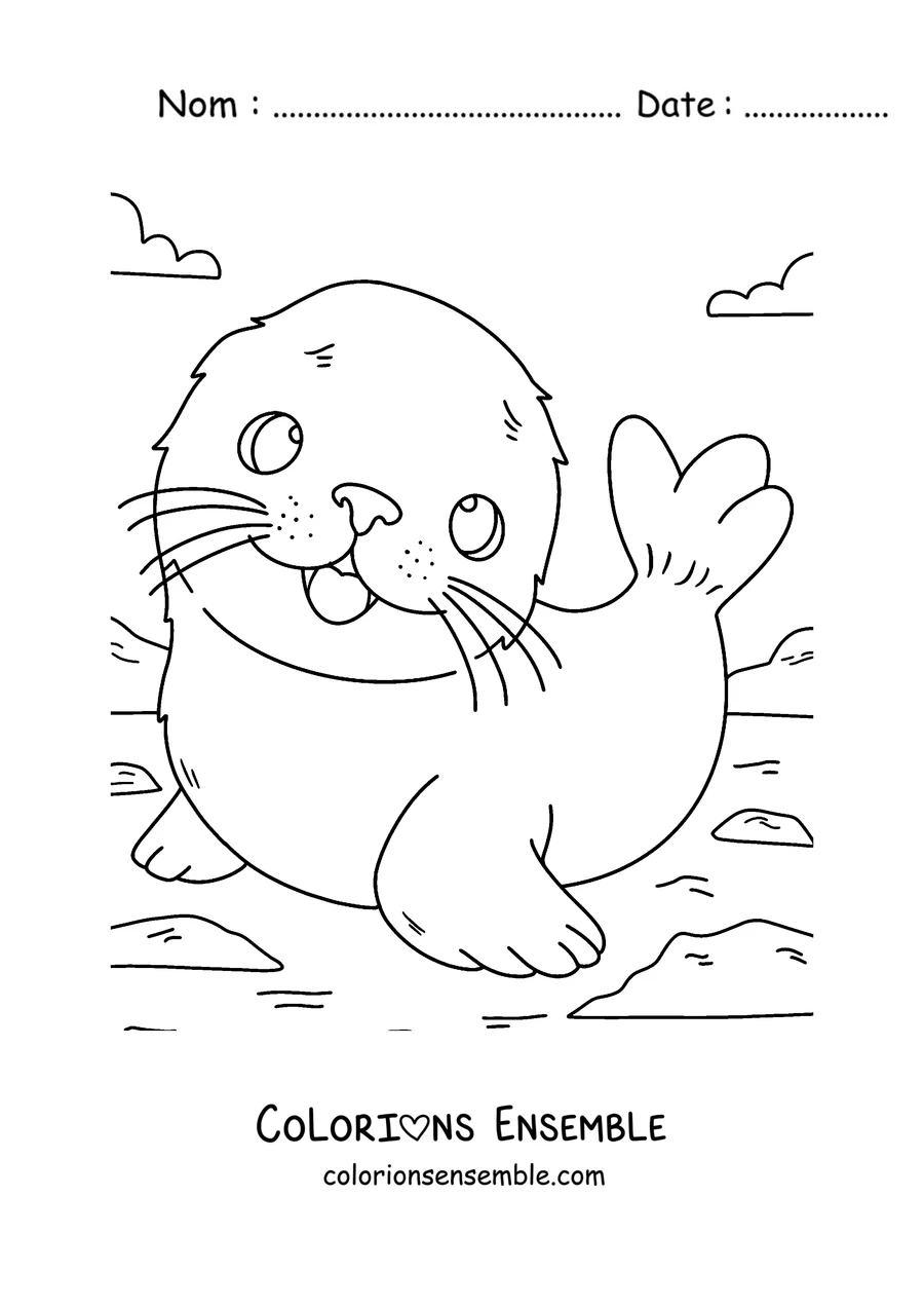 Coloriage d’un bébé phoque du Groenland au pelage blanc