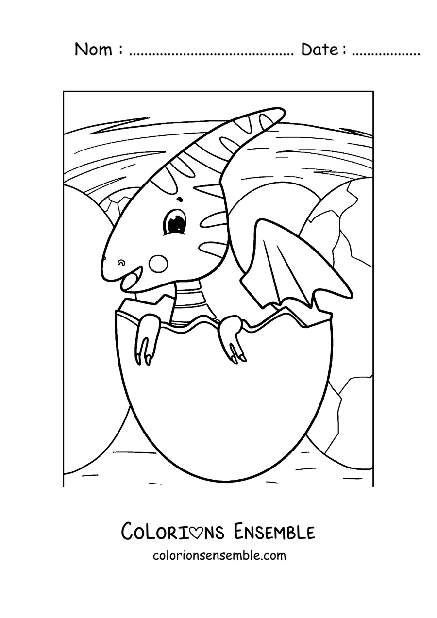 Coloriage d'un bébé ptérodactyle sortant de son oeuf