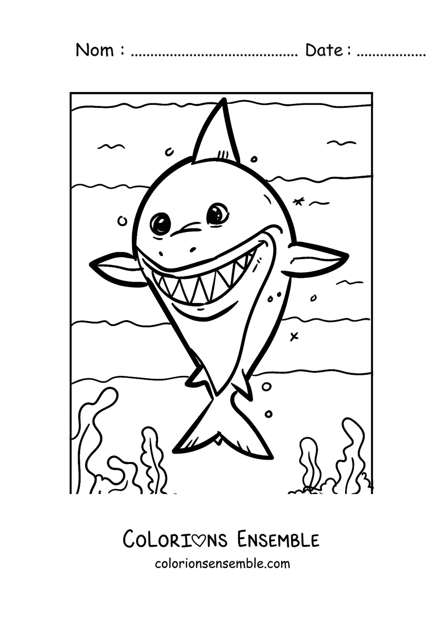 Coloriage d'un bébé requin avec un grand sourire
