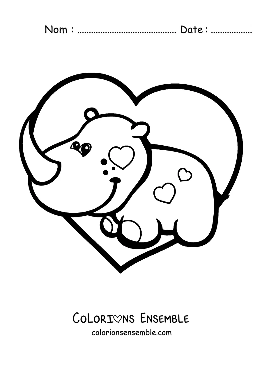 Coloriage d'un bébé rhinocéros dans un coeur