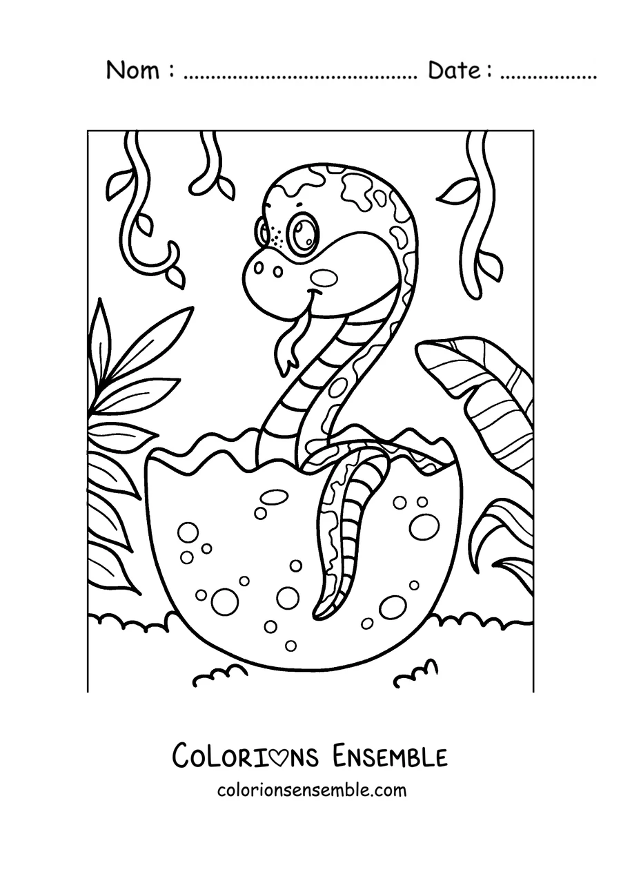 Coloriage d'un bébé serpent sortant de son œuf