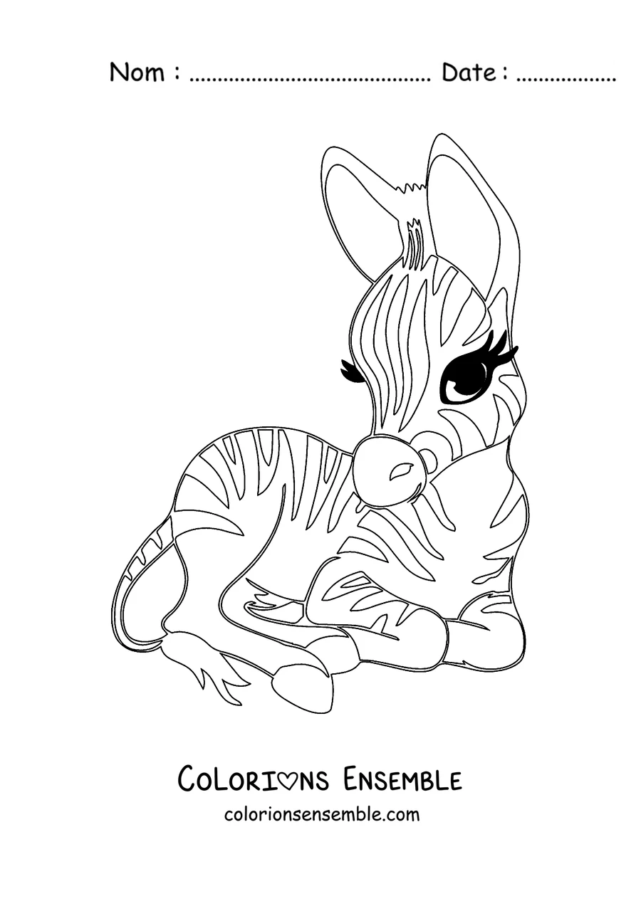 Coloriage d'un bébé zèbre couché qui se repose