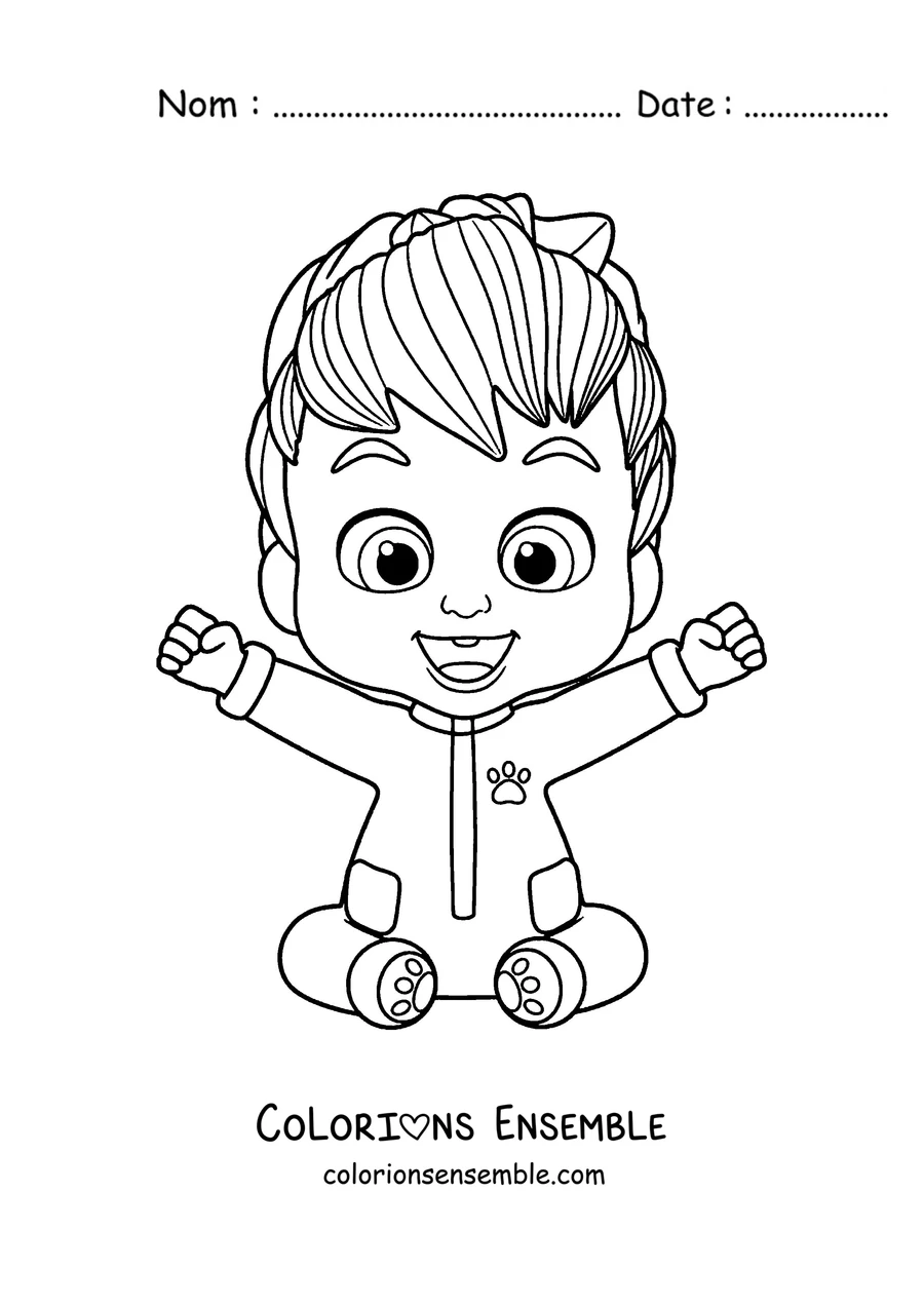 Coloriage de Bebefinn assis les bras en l'air